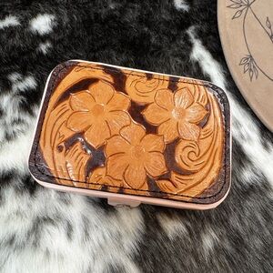 Floral Carved Leather Jewelry Box